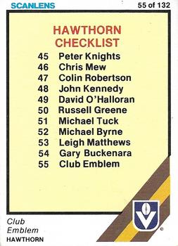 1984 Scanlens VFL #55 Checklist Front